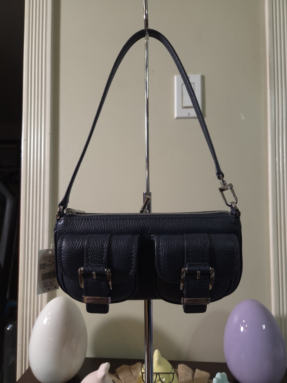NWT Michael Kors Dress Blues Zoe Small Convertible Leather Pouchette